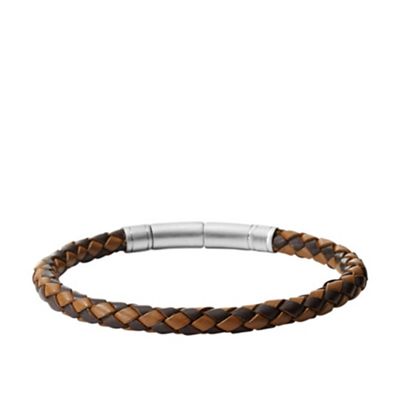 Gents dark and light brown woven leather bracelet
